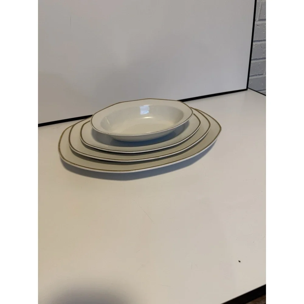 Rare WH Grindley Excelsior Antique Ironstone Octagonal Platters + Oval Bowl 1910